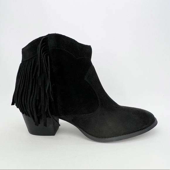 Marc Fisher Ankle Boot “Sade” Fringed Bootie Black Suede Leather Size 11 New - Picture 2 of 10